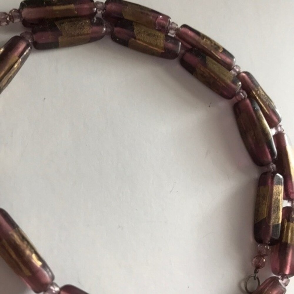 Vintage Purple with Gold Indian Glass Necklace Sterling Silver Clasp 19.5" - Picture 8 of 8